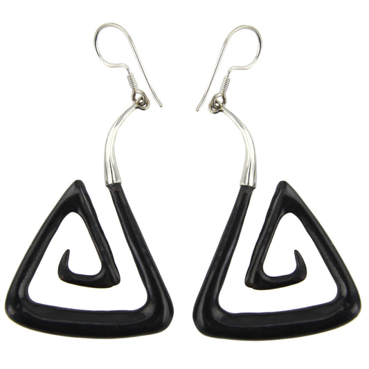 Triangle Spiral - Ox Horn & Silver Earrings – Evolatree Jewelry