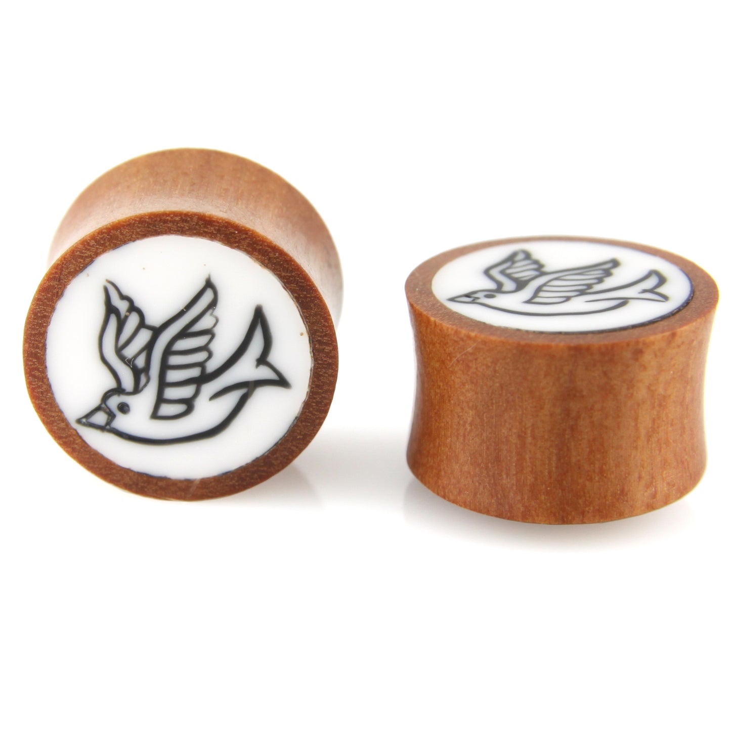 Hand Carved Resin & Wood Sparrow Ear Plugs – image 2 – Evolatree Jewelry