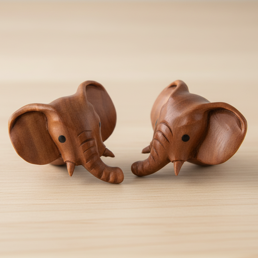 Hand Carved Wood Elephant Ear Plugs