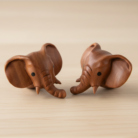 Hand Carved Wood Elephant Ear Plugs