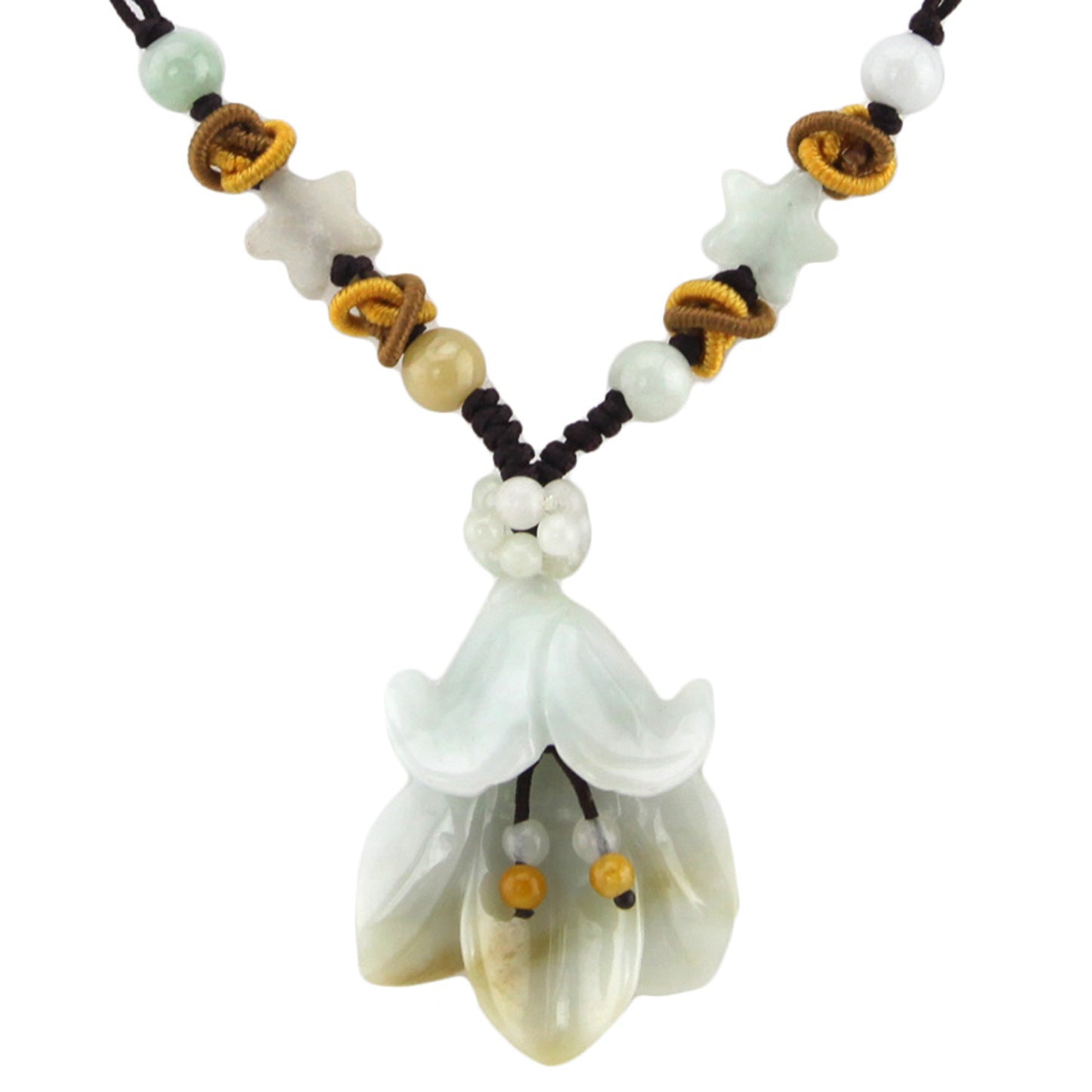 Floral Carved Natural Stone Pendant - Star Beaded Black Woven Necklace – Evolatree Jewelry