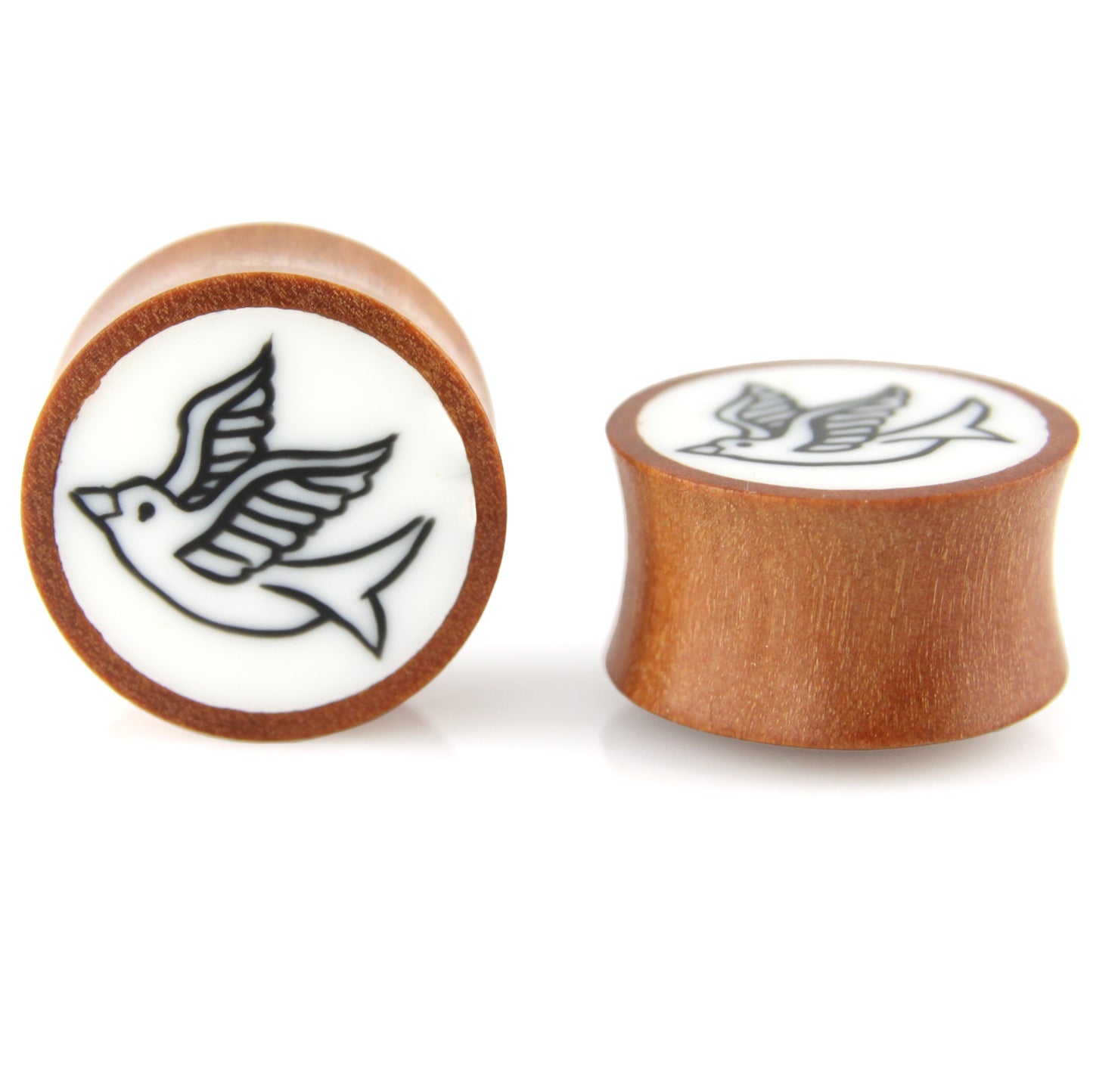 Hand Carved Resin & Wood Sparrow Ear Plugs – image 3 – Evolatree Jewelry