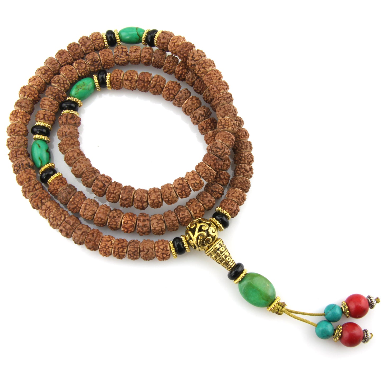 Rudraksha Seed & Green Stone Mala Necklace – Evolatree Jewelry