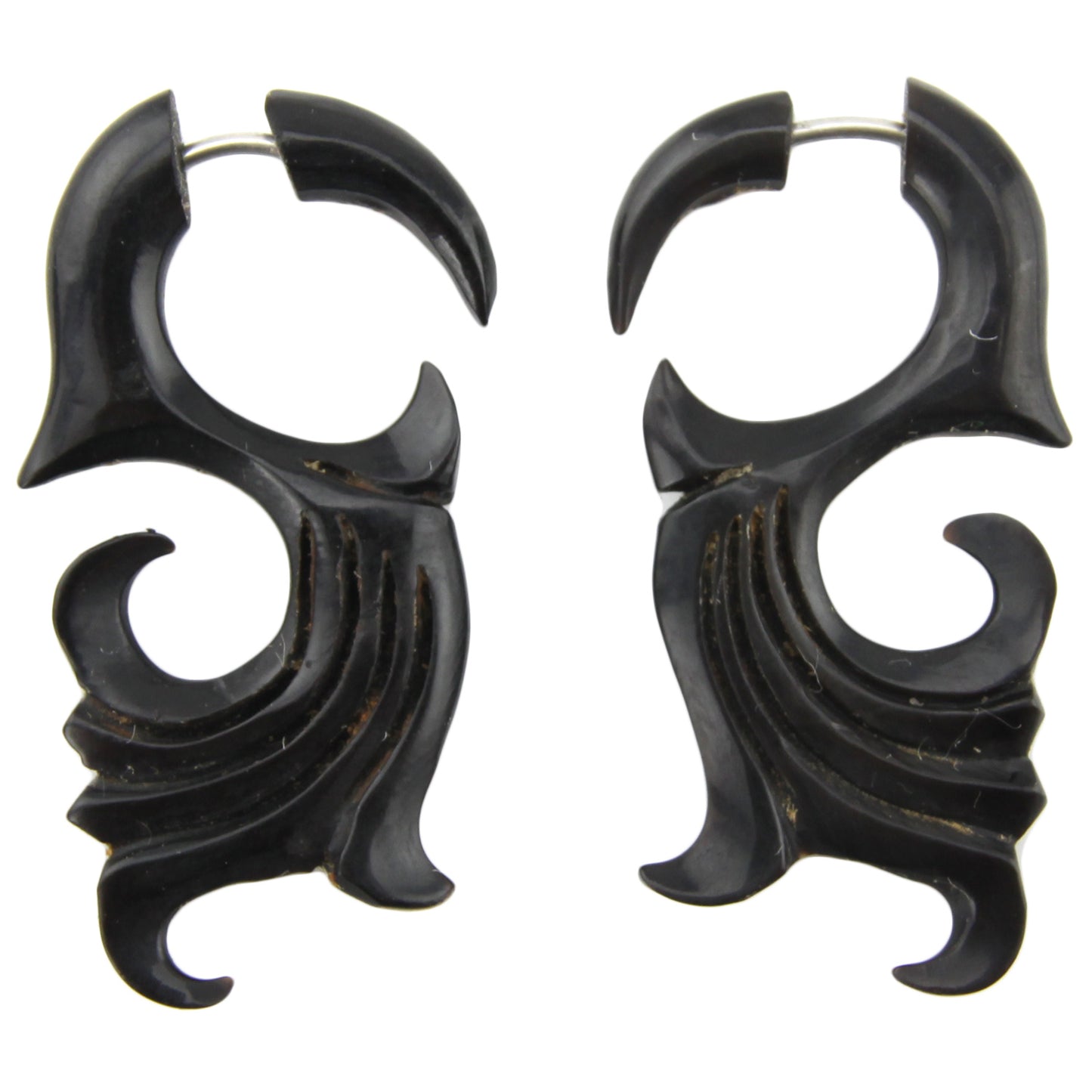 Hand Carved Horn Tribal Filigree Hook Earrings - Steel Posts – Evolatree Jewelry