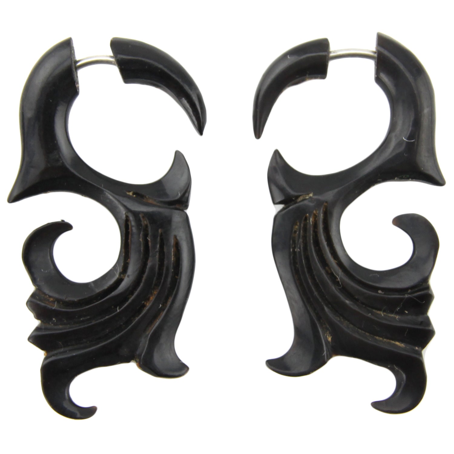Hand Carved Horn Tribal Filigree Hook Earrings - Steel Posts – Evolatree Jewelry