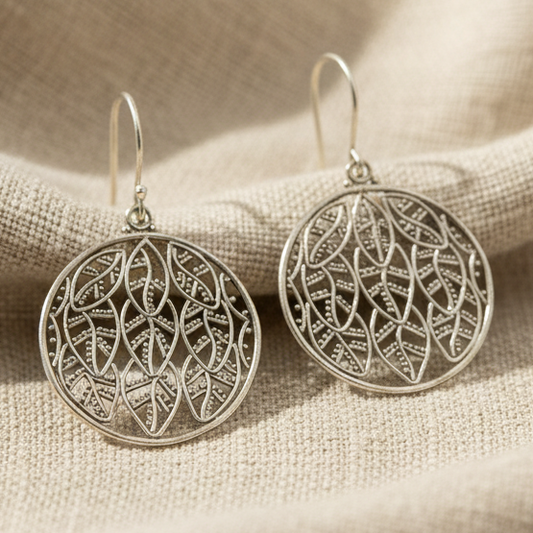 Handcrafted Silver-Plated Small Leaf Hook - Brass Earrings