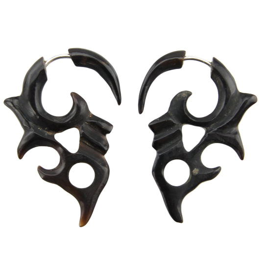 Hand Carved Horn Tribal Chandelier Hook Earrings - Steel Posts – Evolatree Jewelry