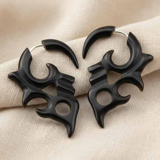 Hand Carved Horn Tribal Chandelier Hook Earrings - Steel Posts