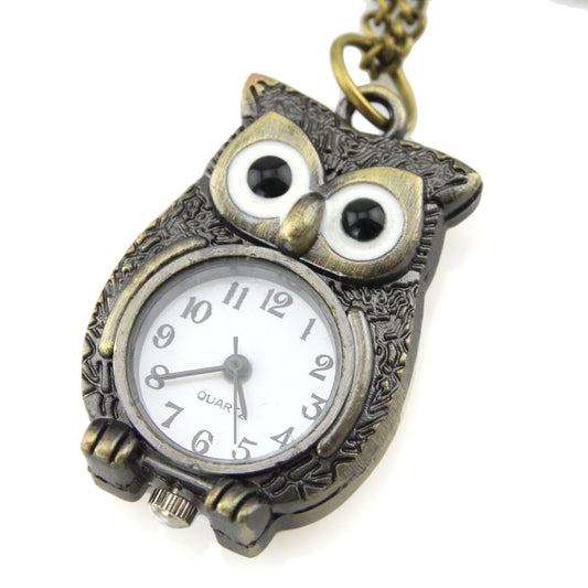Brass Locket Watch Necklace - Owl Quartz Pendant – Evolatree Jewelry