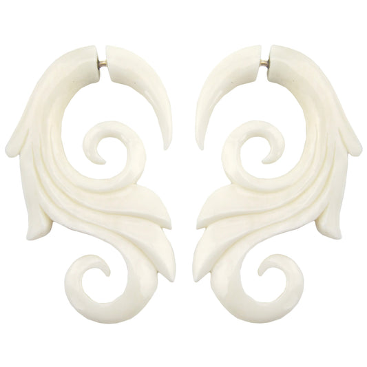Feather Swirl Fake Gauge Earrings - Non-Piercing Cheater Plugs