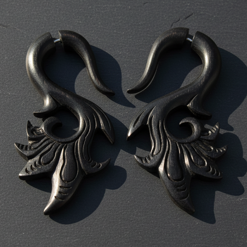Feather Flare Fake Gauge Earrings - Non-Piercing Cheater Plugs