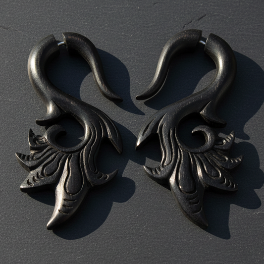 Feather Flare Fake Gauge Earrings - Non-Piercing Cheater Plugs