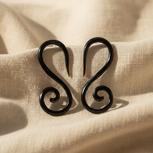 Hand Carved Horn Double Spiral Ear Gauges - 3mm / 8g
