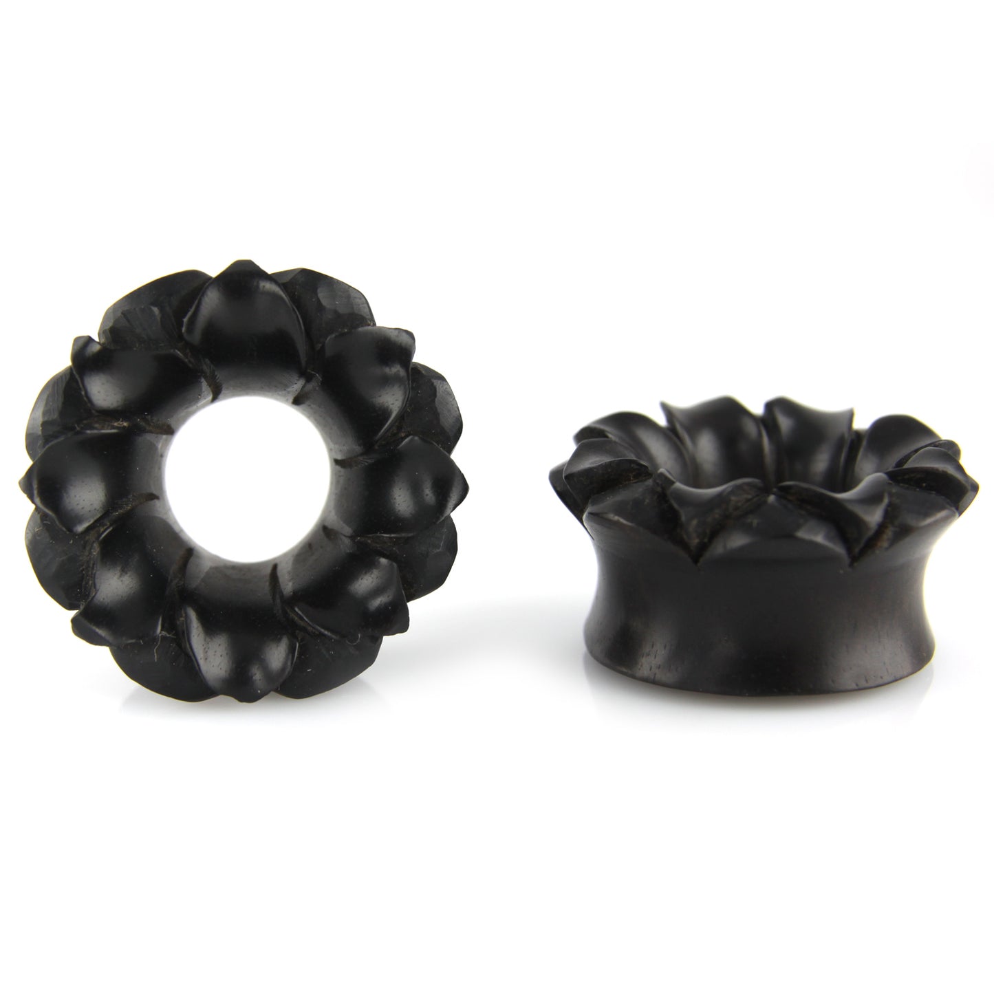 Hand Carved Floral Burst Ear Plugs – image 6 – Evolatree Jewelry