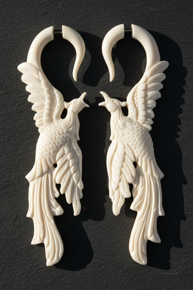 Phoenix Bone Fake Gauge Earrings - Non-Piercing Cheater Plugs