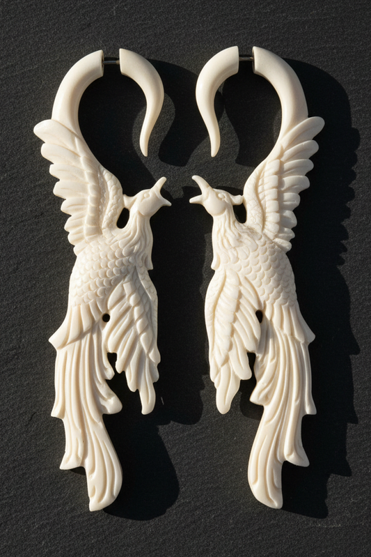 Phoenix Bone Fake Gauge Earrings - Non-Piercing Cheater Plugs