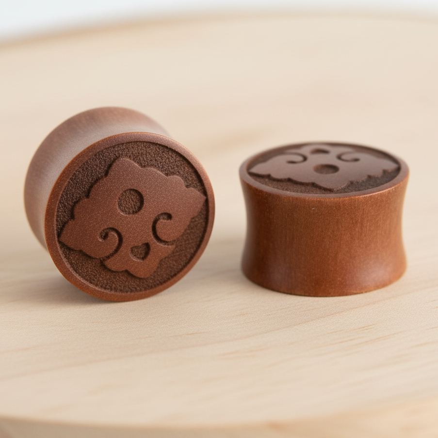 Hand Carved Wood Diamond Mala Ear Plugs
