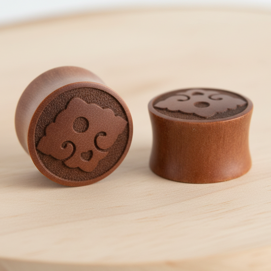 Hand Carved Wood Diamond Mala Ear Plugs