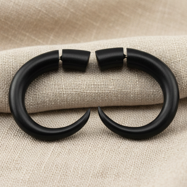 Curved Hook Ear Spike Fake Gauge Earrings - Non-Piercing Cheater Plugs