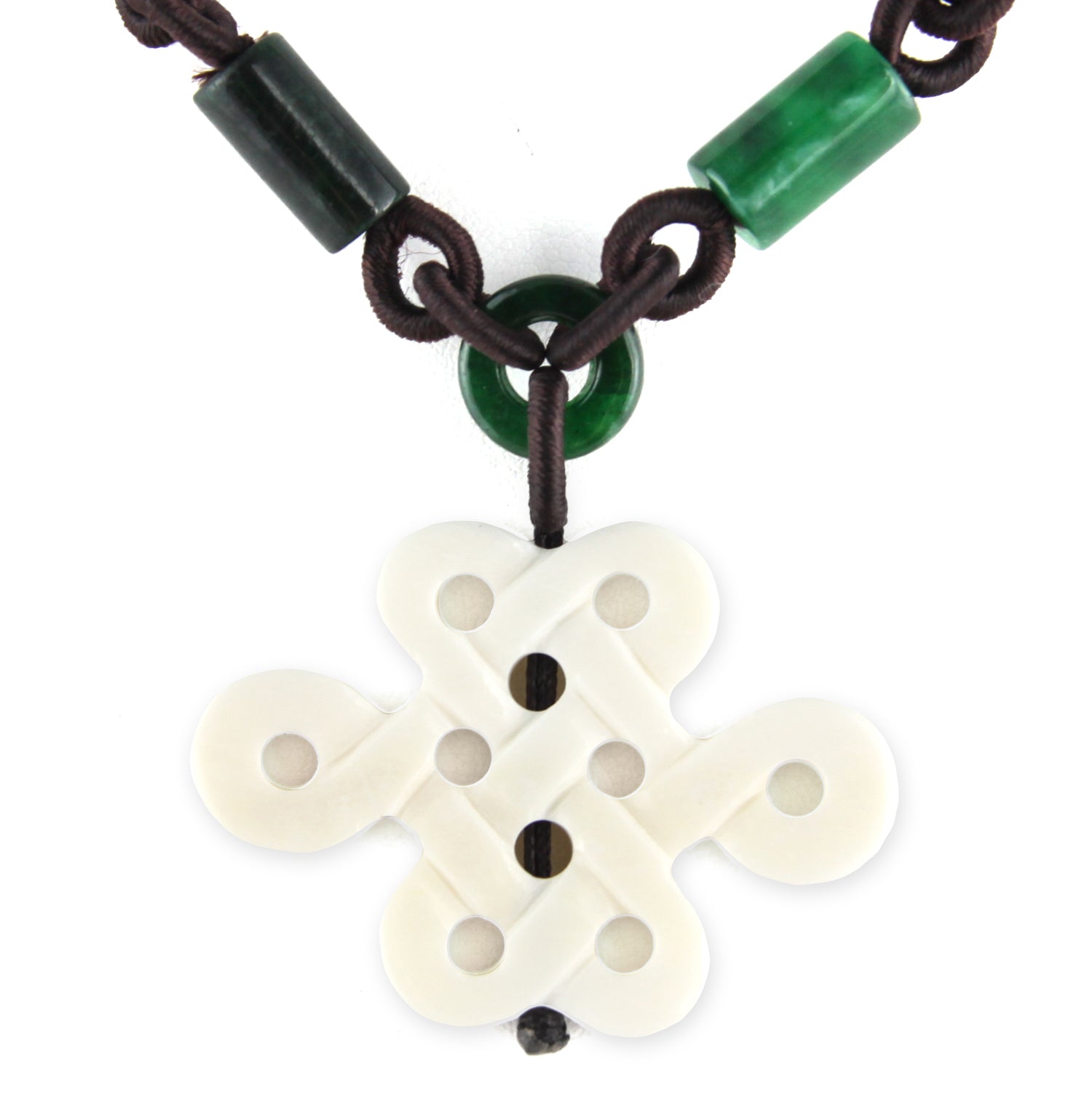 Hand Carved Good Luck Knot Pendant - Bone Pendant - Green Jade Bead Necklace – Evolatree Jewelry
