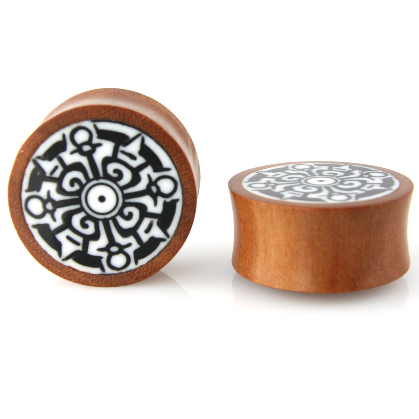 Hand Carved Resin & Wood Mandala Ear Plugs – image 4 – Evolatree Jewelry