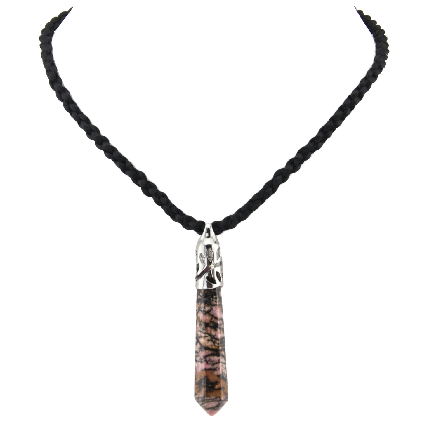 Marble Cut Stone Leafy Fitting Pendant with Black Woven Necklace – image 2 – Evolatree Jewelry