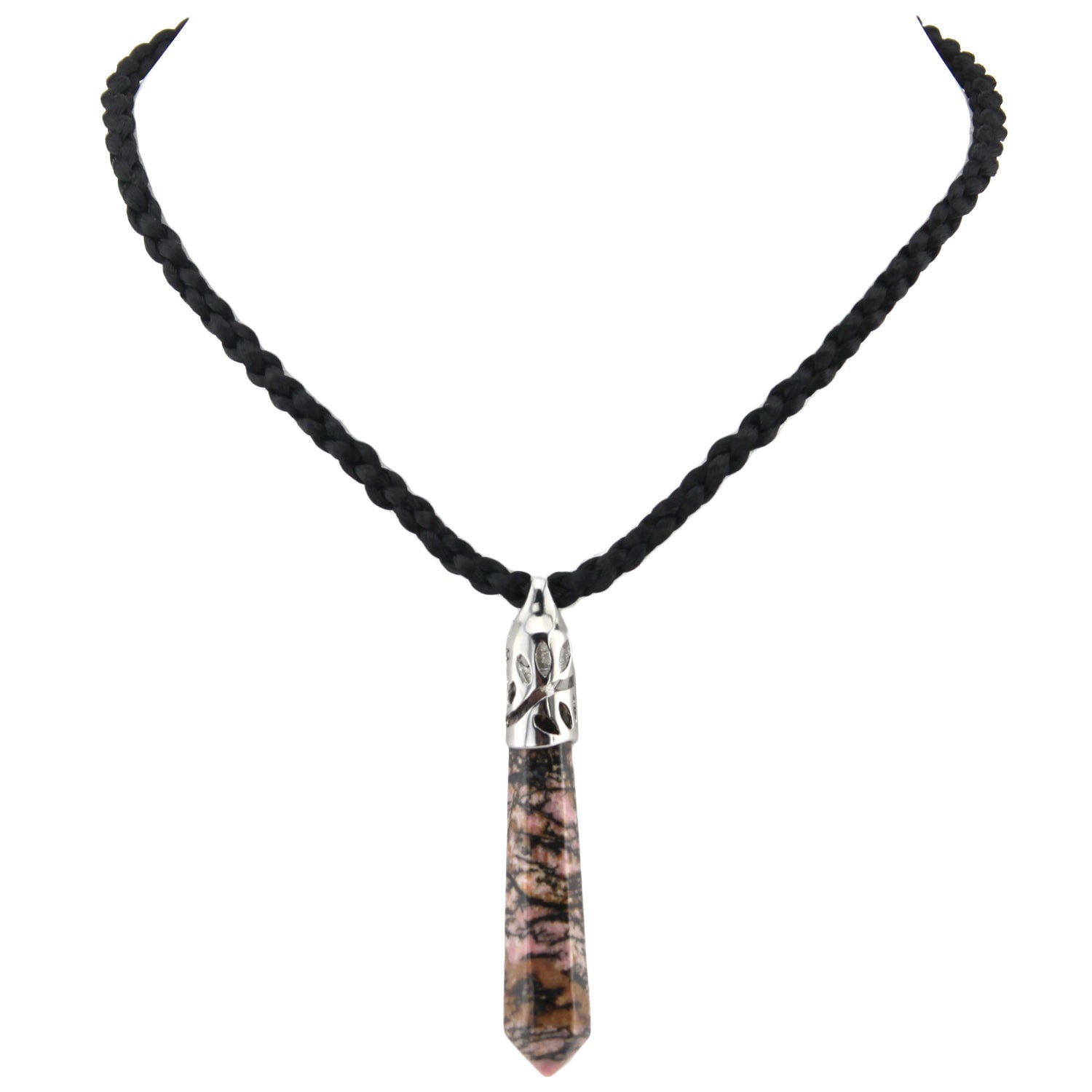 Marble Cut Stone Leafy Fitting Pendant with Black Woven Necklace – image 2 – Evolatree Jewelry