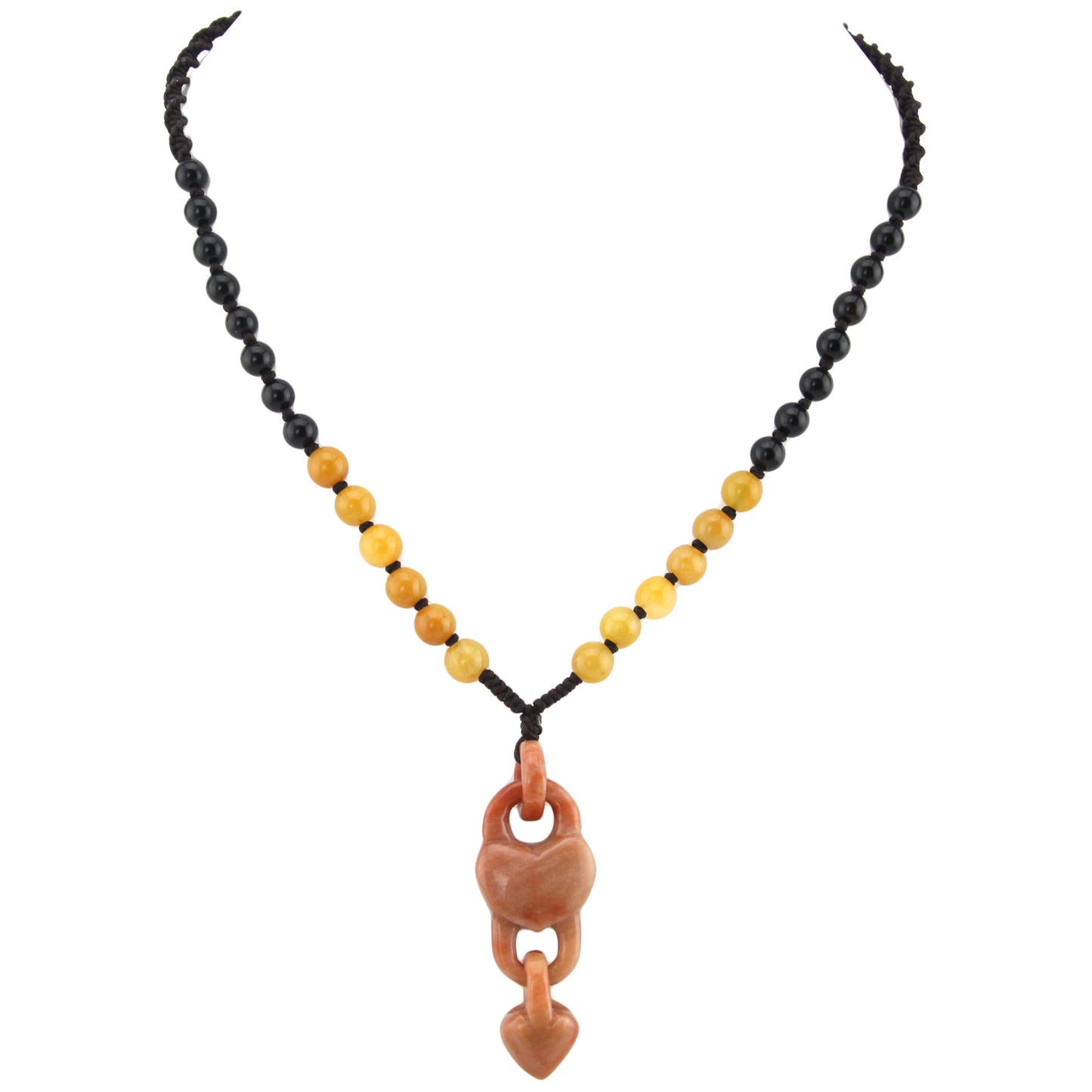 Chain Link Heart Natural Stone Pendant - Beaded Black Woven Necklace – image 2 – Evolatree Jewelry