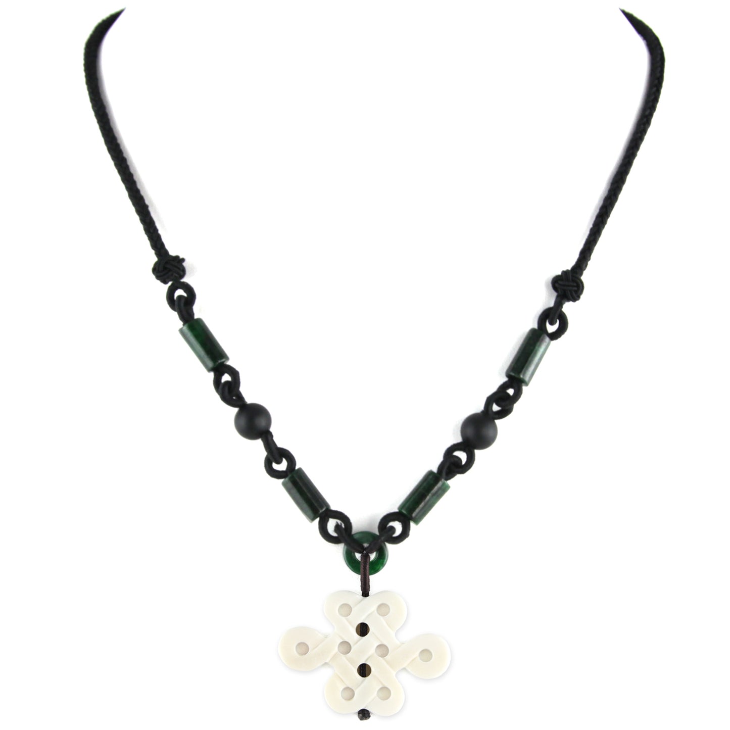 Hand Carved Good Luck Knot Pendant - Bone Pendant - Green Jade Bead Necklace – image 2 – Evolatree Jewelry