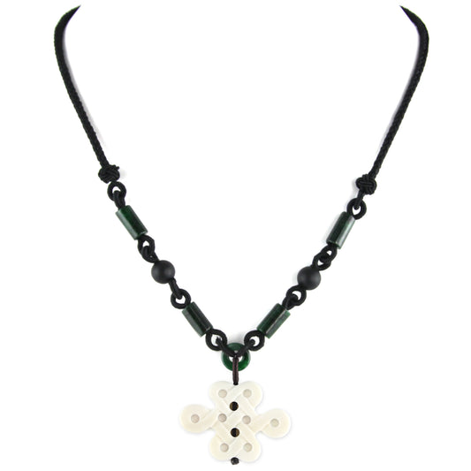Hand Carved Good Luck Knot Pendant - Bone Pendant - Green Jade Bead Necklace – image 2 – Evolatree Jewelry