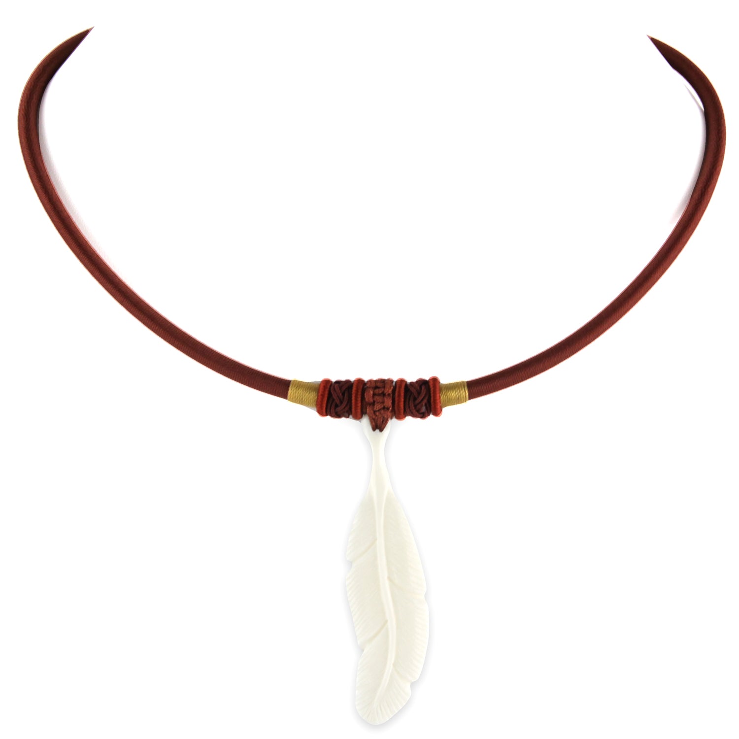 Hand Carved Sacred Feather Pendant - Bone Pendant - Rusty Copper Woven Necklace – image 2 – Evolatree Jewelry