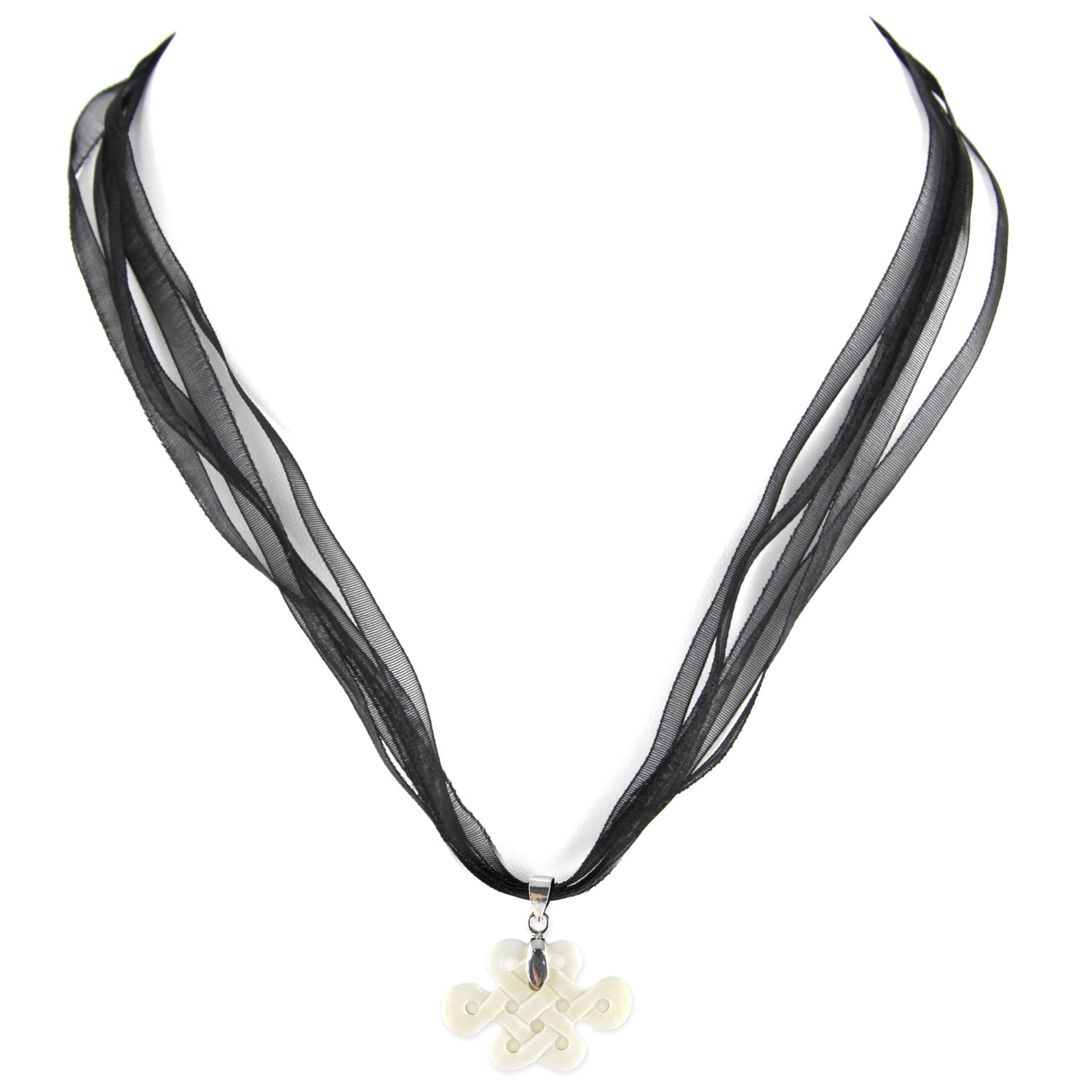 Hand Carved Small Good Luck Knot Pendant - Bone Pendant - Black Ribbon Necklace – image 2 – Evolatree Jewelry