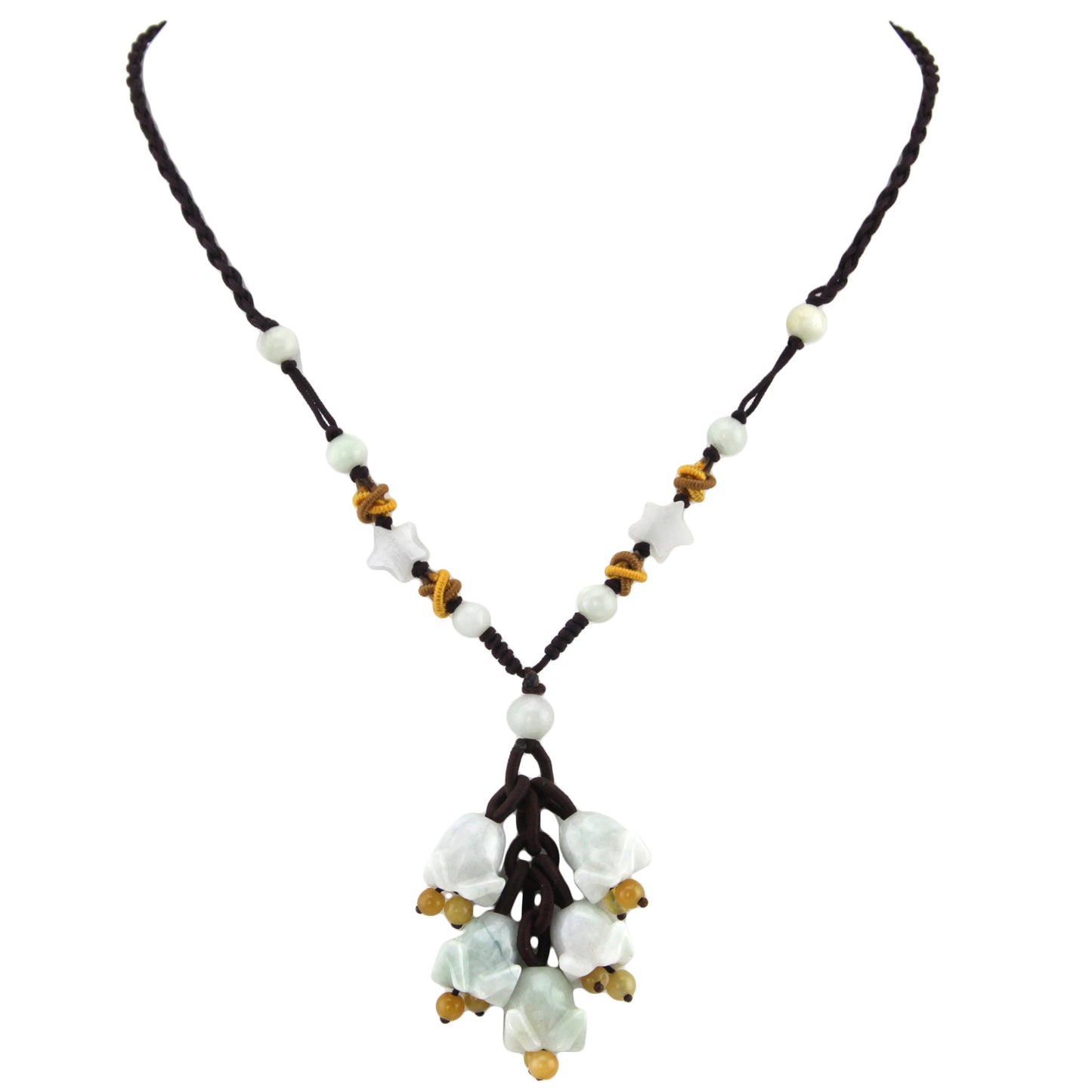 Hanging Floral Natural Stone Pendant - Star Beaded Black Woven Necklace – image 2 – Evolatree Jewelry
