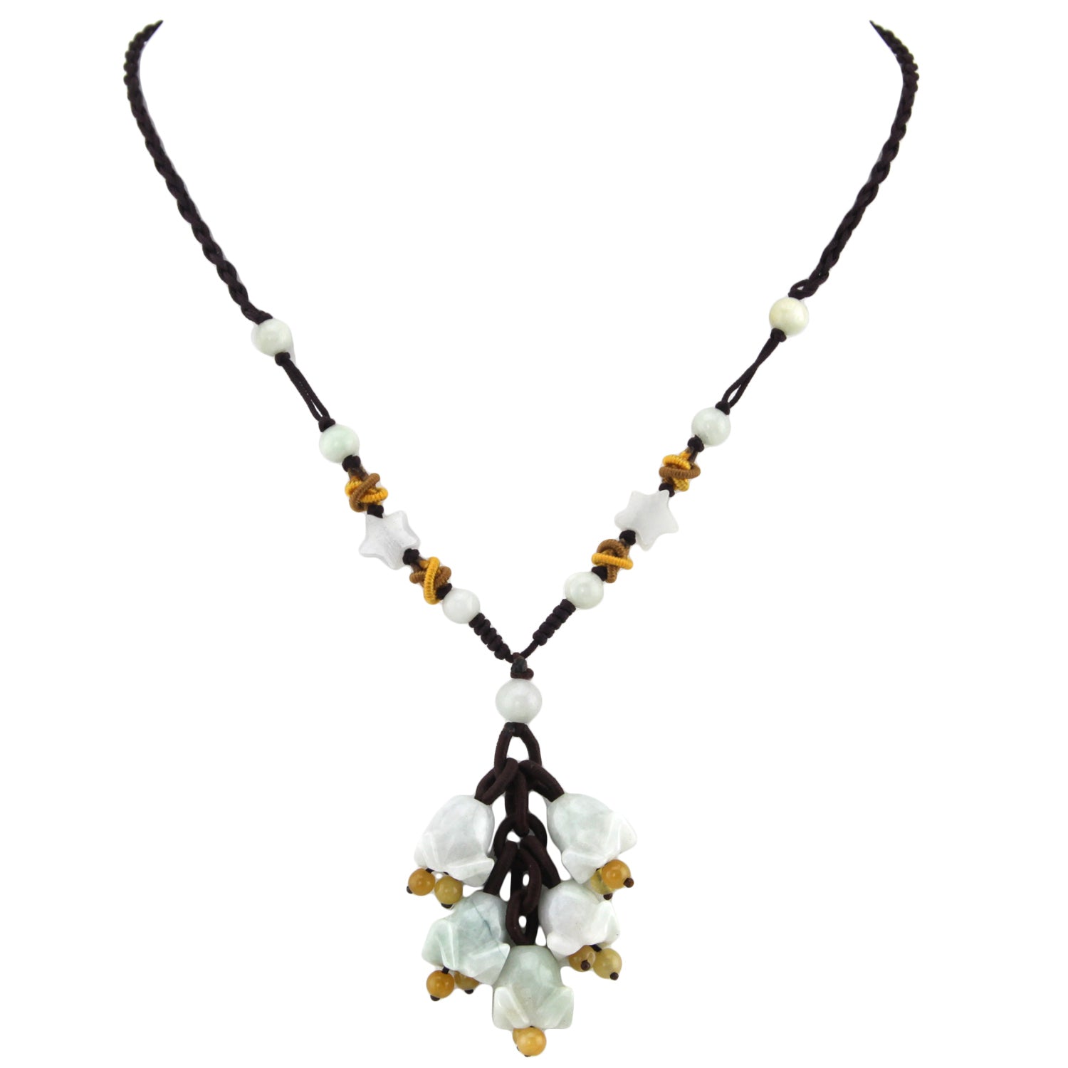 Hanging Floral Natural Stone Pendant - Star Beaded Black Woven Necklace – image 2 – Evolatree Jewelry