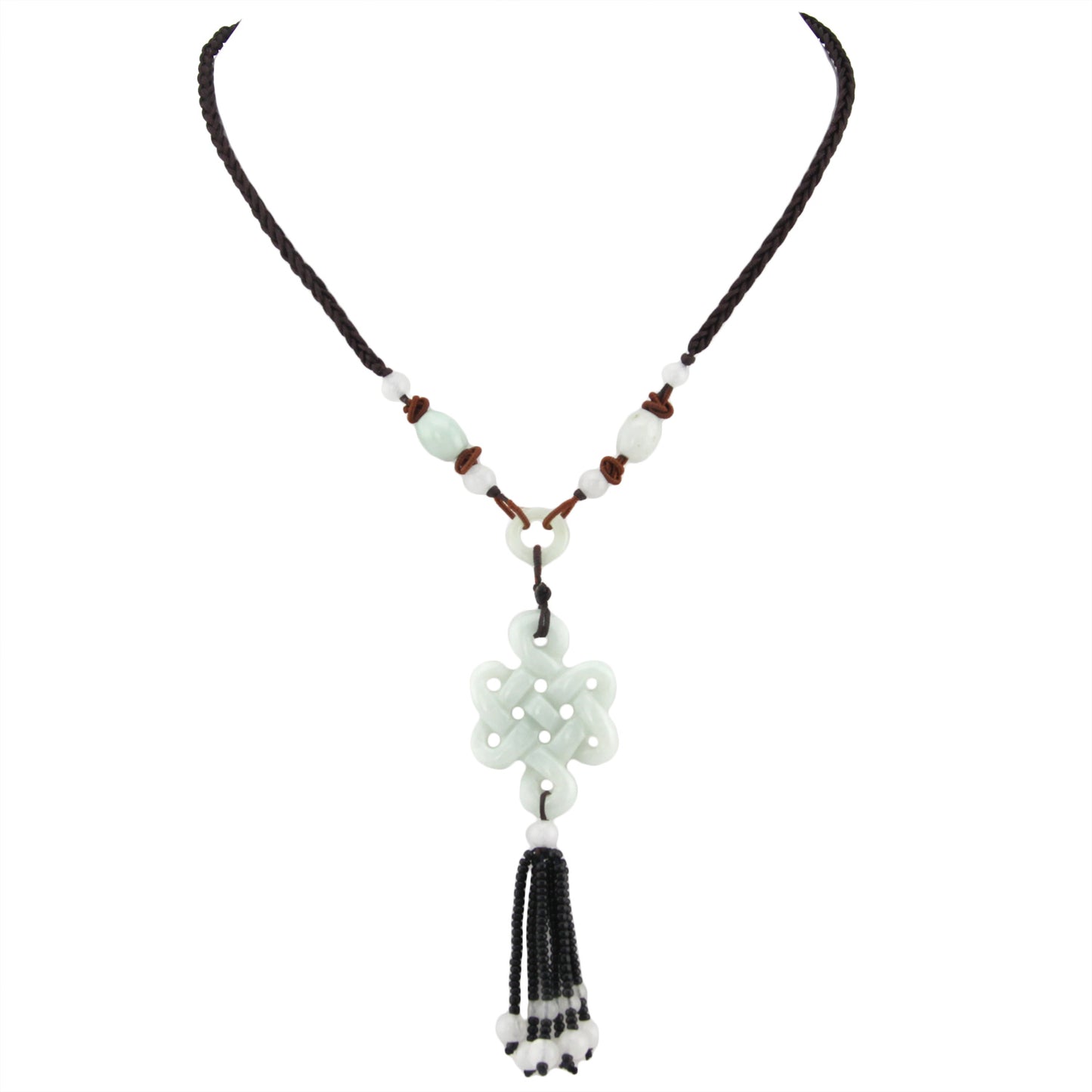 Infinity Knot Stone Pendant - Beaded Dark Brown Woven Necklace – image 2 – Evolatree Jewelry