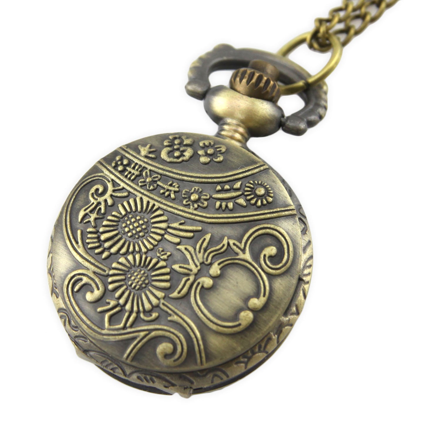 Brass Locket Watch Necklace - Perforated Leaf Quartz Pendant – image 2 – Evolatree Jewelry