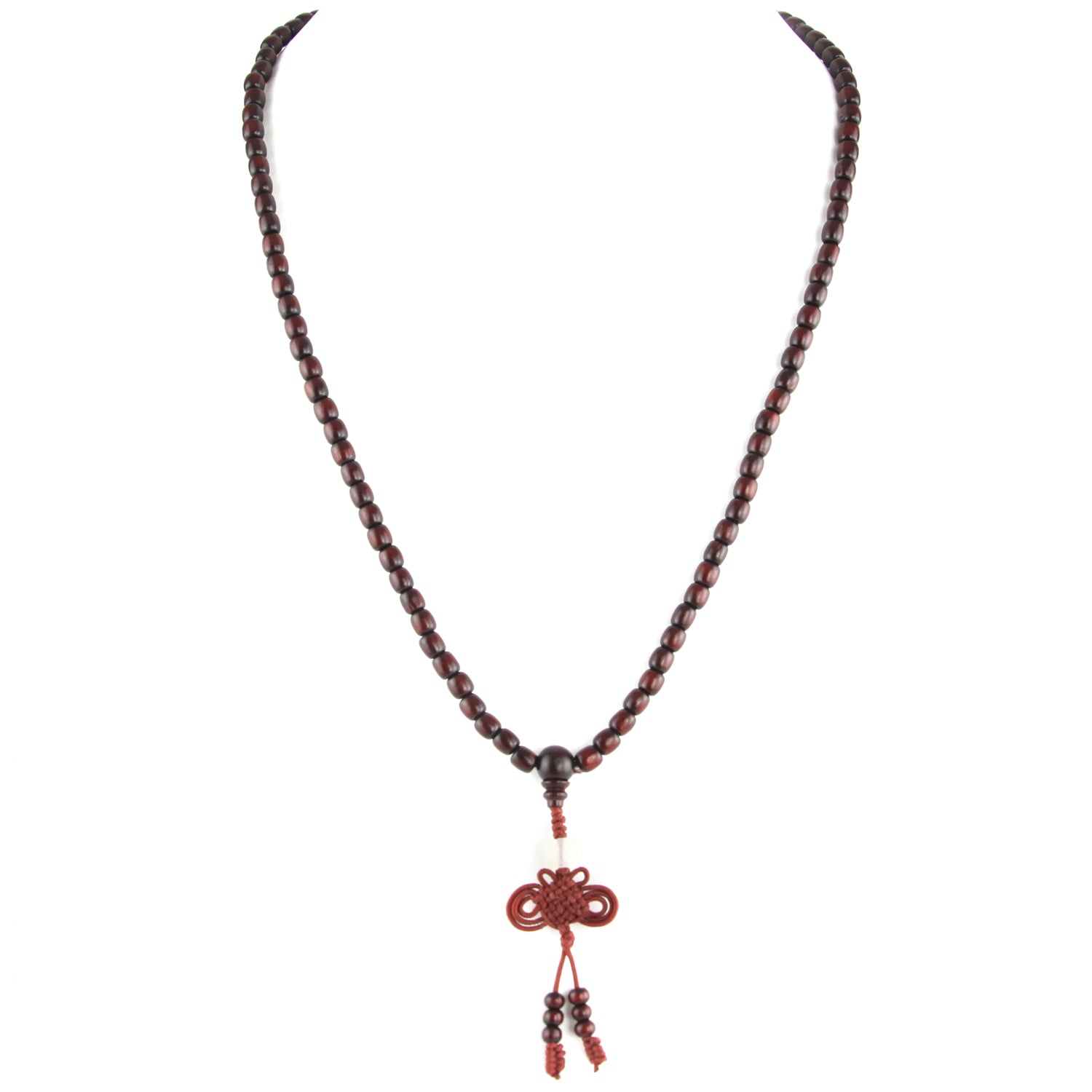 Mahogany Colored - Good Luck Knot Pendant - Jade Swastika - Stretch Mala Necklace – image 2 – Evolatree Jewelry