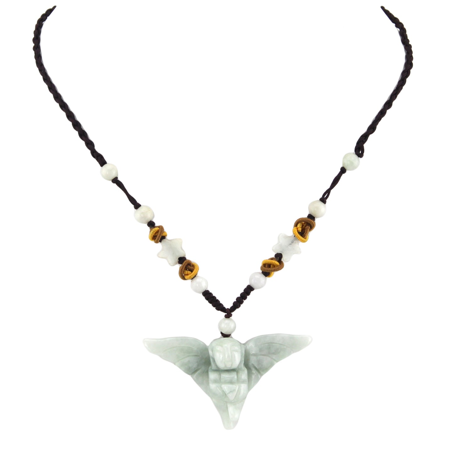Angel Carved Natural Stone Pendant - Star Beaded Black Woven Necklace – image 2 – Evolatree Jewelry
