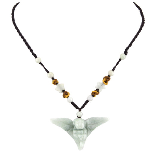Angel Carved Natural Stone Pendant - Star Beaded Black Woven Necklace – image 2 – Evolatree Jewelry