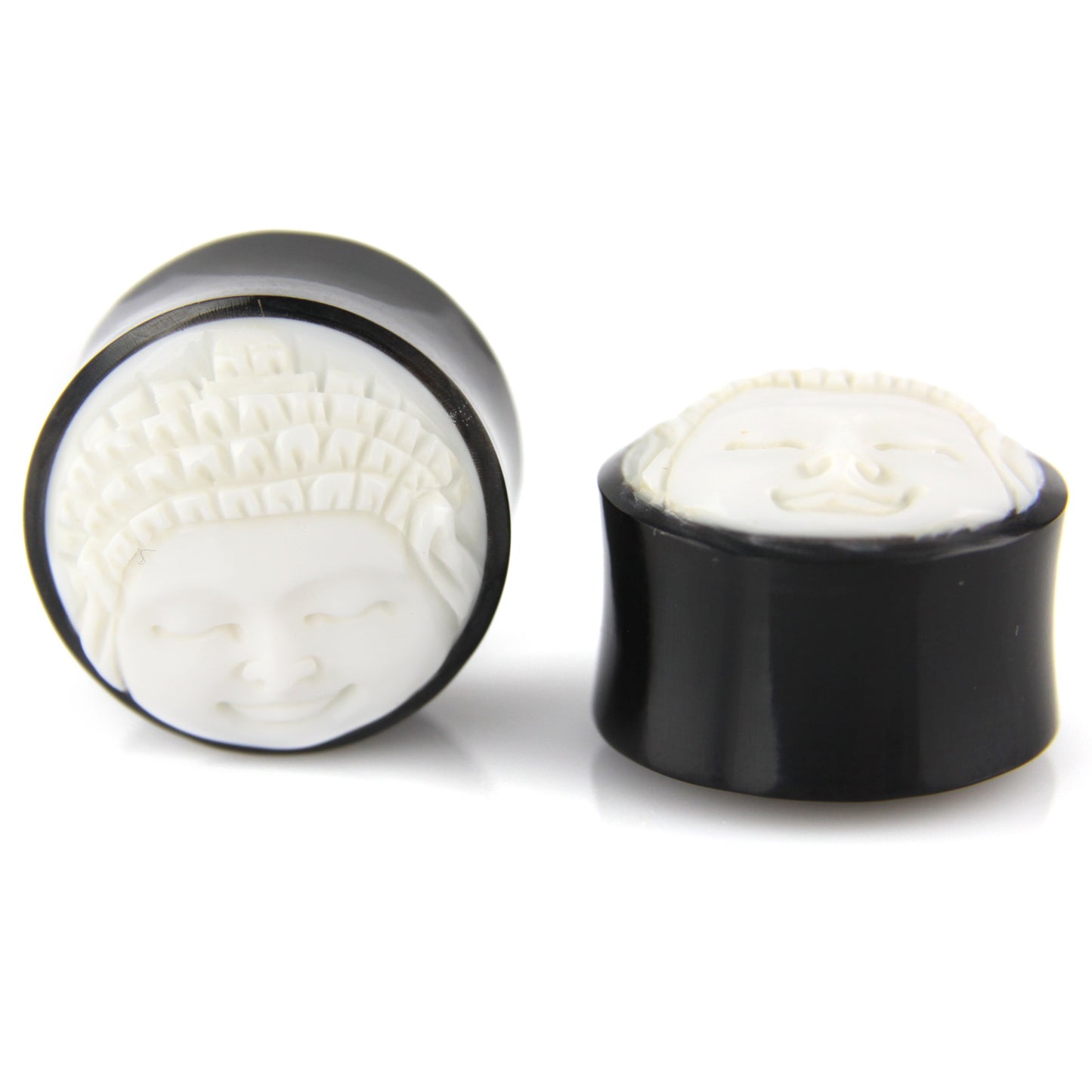 Hand Carved Buddha - Bone & Wood - 18mm - 11/16" Gauge Ear Plugs – image 2 – Evolatree Jewelry
