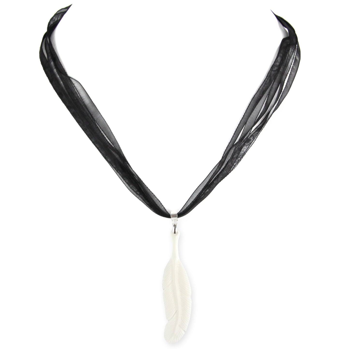 Hand Carved Sacred Feather Pendant - Bone Pendant - Black Ribbon Necklace – image 2 – Evolatree Jewelry