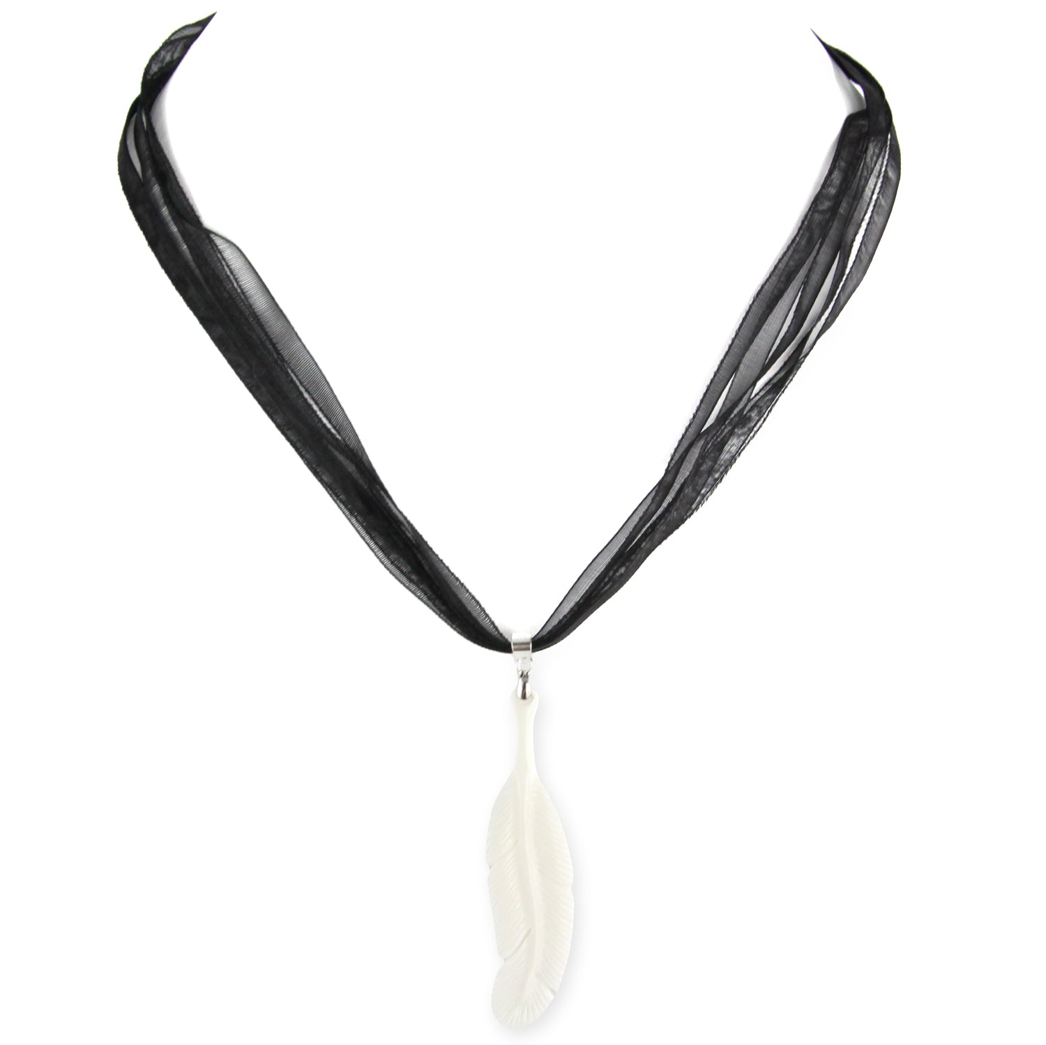 Hand Carved Sacred Feather Pendant - Bone Pendant - Black Ribbon Necklace – image 2 – Evolatree Jewelry