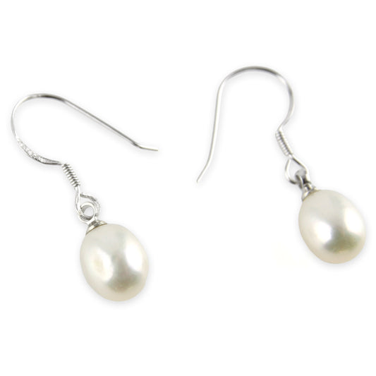 White Freshwater Pearl Single Tear Dangle Earrings – image 2 – Evolatree Jewelry