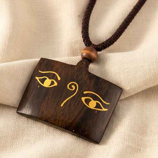 Fractal Midnight Mushroom Tree Face Painted Wood Pendant Necklace