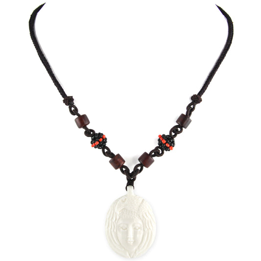 Hand Carved Spirit Eagle & Face Pendant - Bone Pendant - Wood Beaded Necklace – image 2 – Evolatree Jewelry