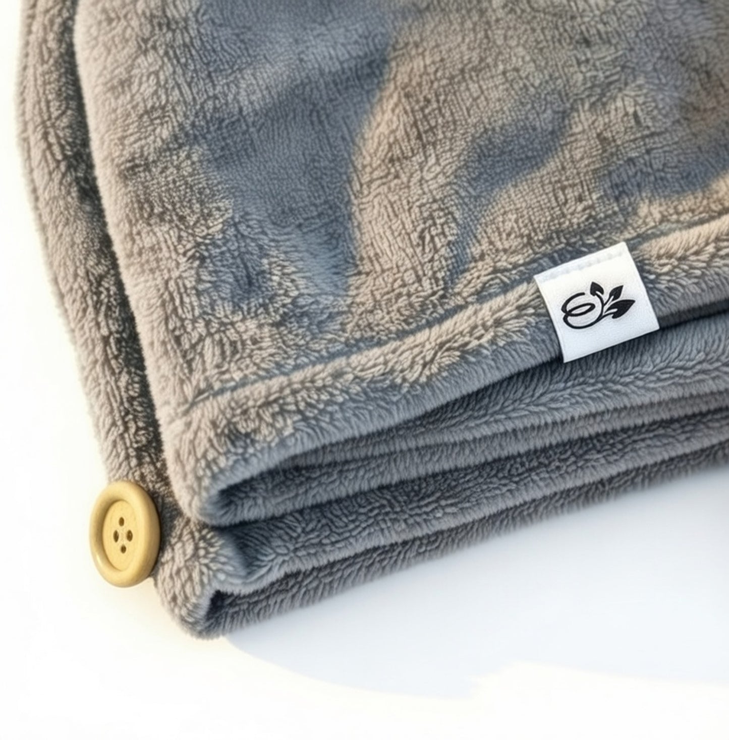 Evolatree Quick-Dry Microfiber Hair Towel Wrap with Wooden Button – Grey