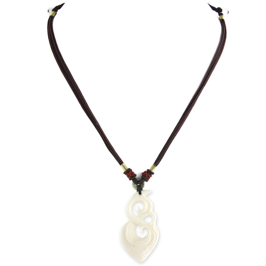 Hand Carved Organic Filigree Pendant - Bone Pendant - Beaded Mahogany Adjustable Necklace – image 2 – Evolatree Jewelry