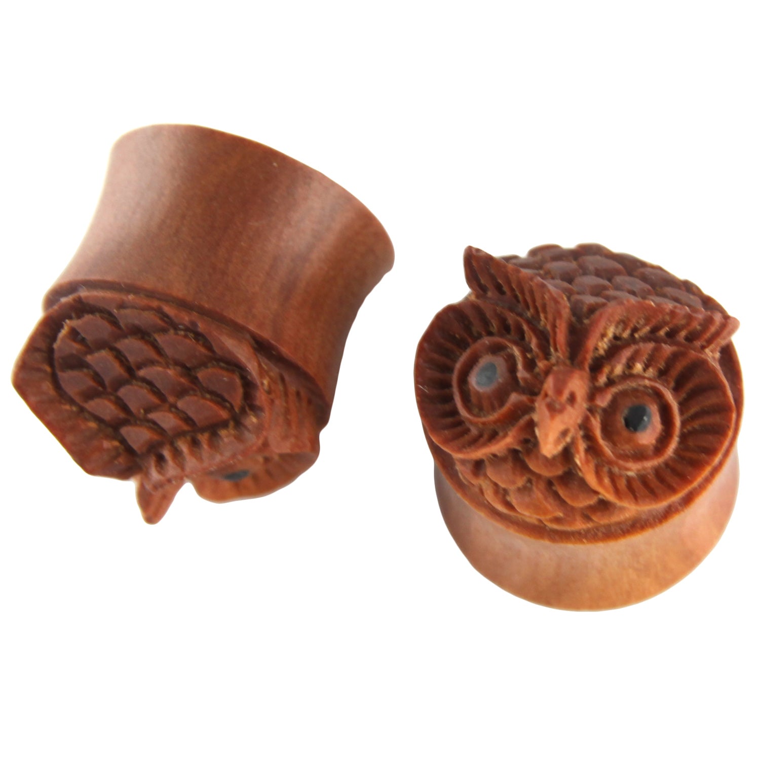 Hand Carved Owl Face Ear Plugs – image 2 – Evolatree Jewelry