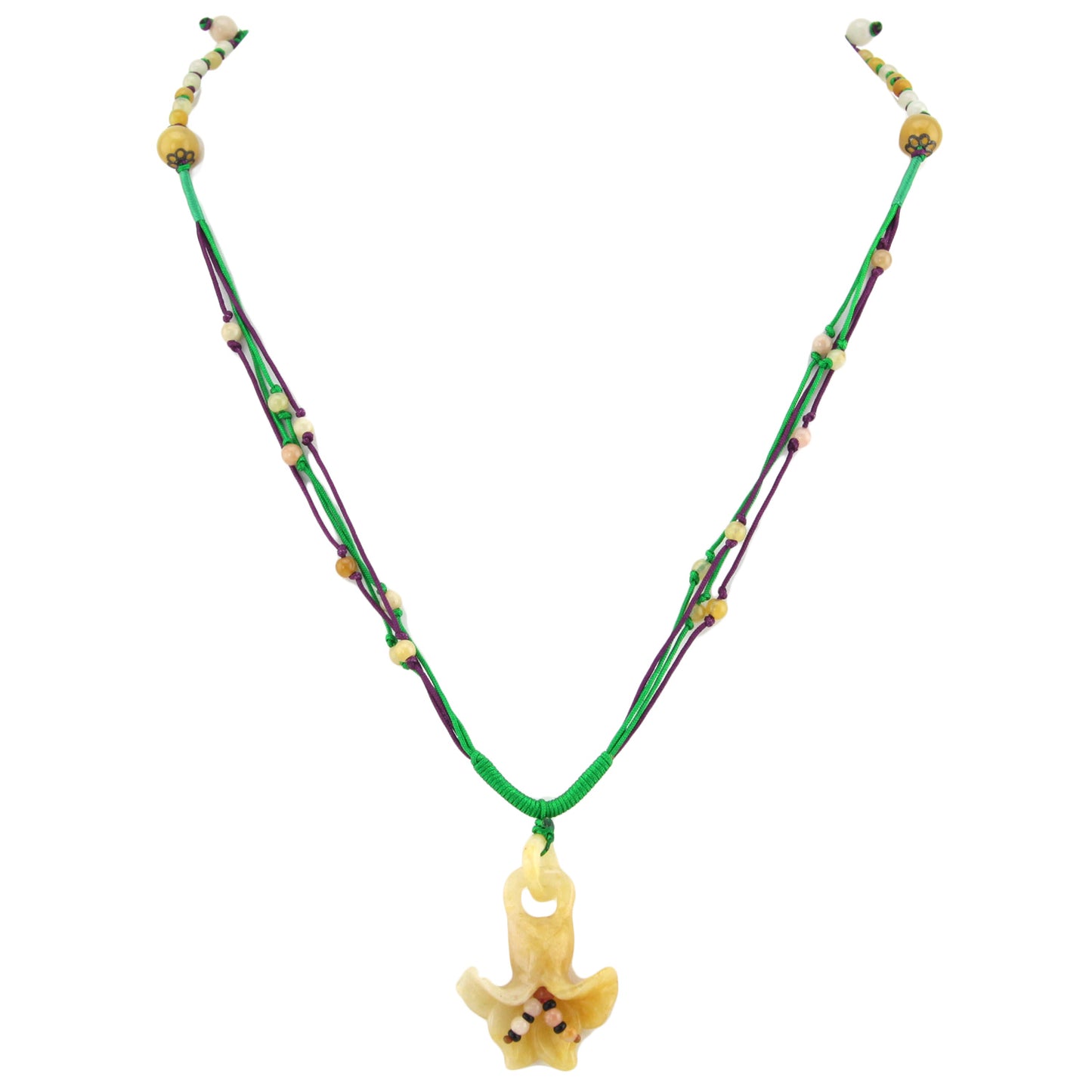 Hanging Flower Natural Stone Pendant - Beaded Green and Purple Woven Necklace – image 2 – Evolatree Jewelry