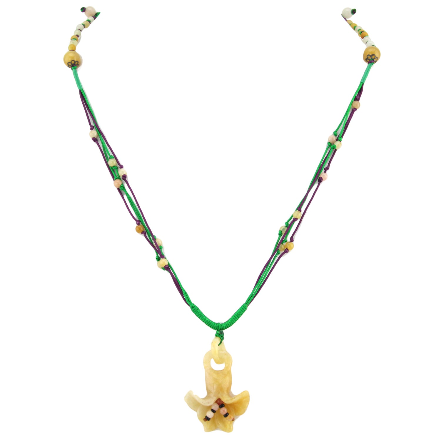 Hanging Flower Natural Stone Pendant - Beaded Green and Purple Woven Necklace – image 2 – Evolatree Jewelry